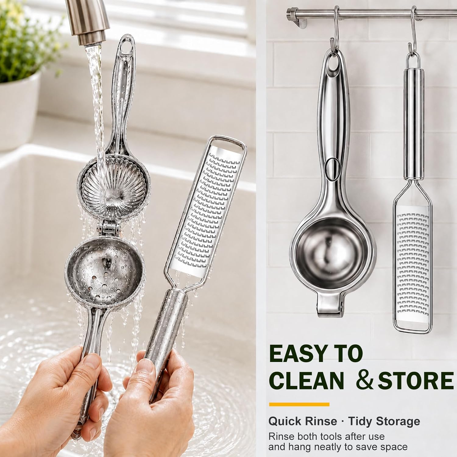 Lemon Squeezer & Zester Set Stainless Steel Citrus Juicer, Heavy Duty Handheld Lime Press with Seed Filter, Lime Juicer and Citrus Grater for Cocktails, Cooking & Cheese