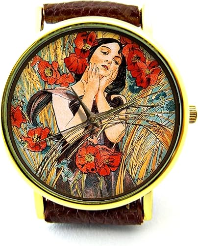 Miniatura 3 de Alphonse Mucha Art Watch Alphonse Mucha Art Leather Watch Bracelet Watch Handmade Watch Genuine Leather Bracelet Watch P196