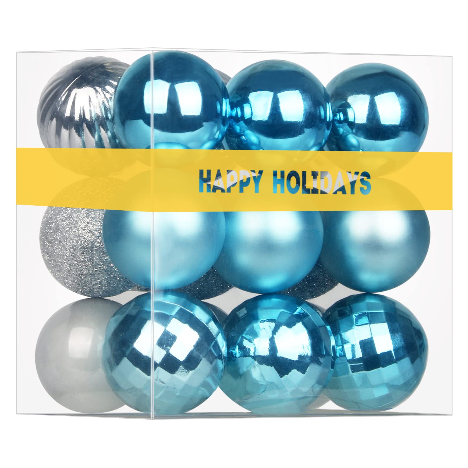 Lot de 18 grandes boules de Noël incassables à suspendre pour anniversaire, Halloween, vacances, mariage (8,1 cm, bleu layette/argenté)