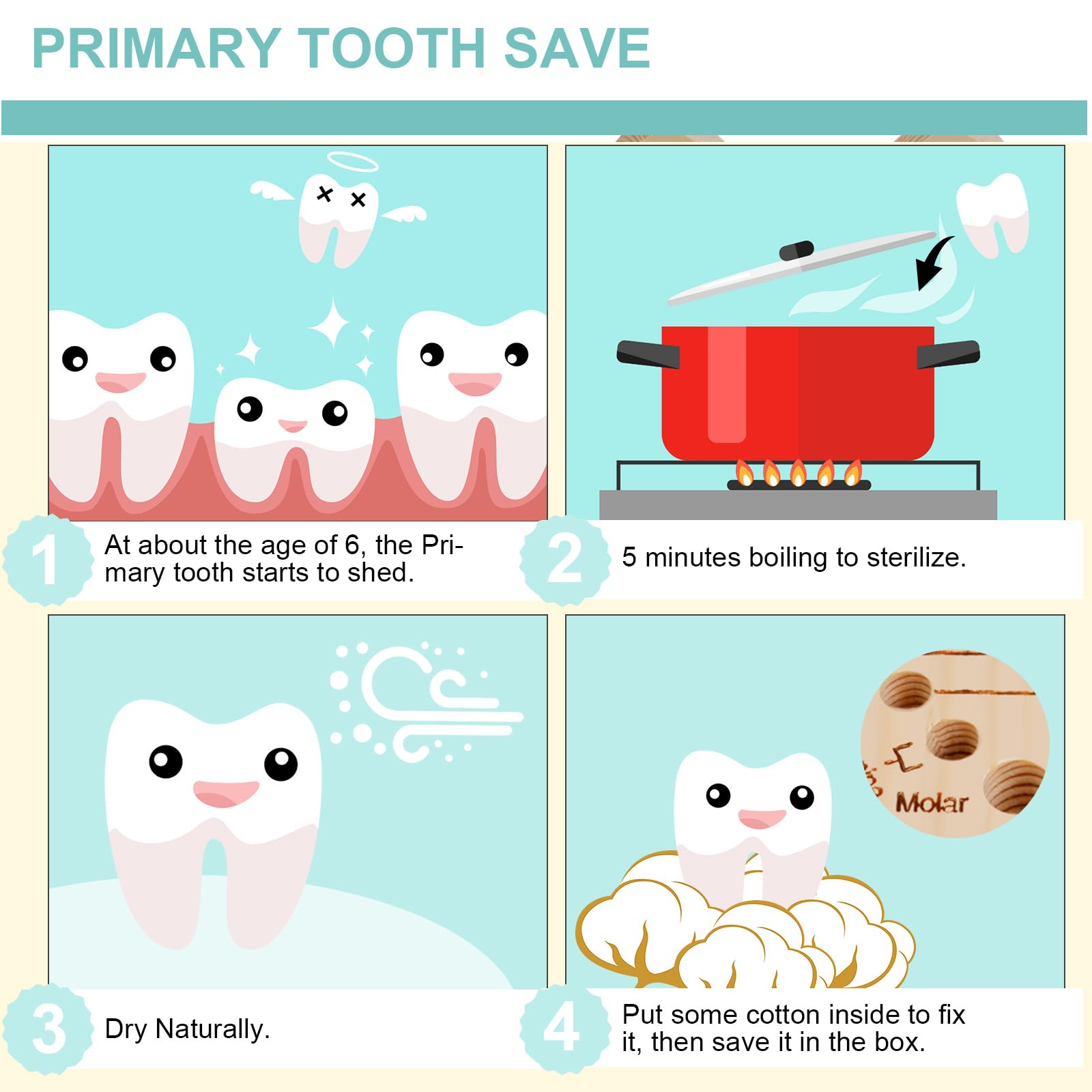 Aolso Scatola Per Denti Di Latt, Denti Salva Box Per Bambini, Scatola Porta Dentini Da Latte In Legno, Accumulazione Dei Denti, Bambini Ricordo Regalo (Ragazzo Inglese)