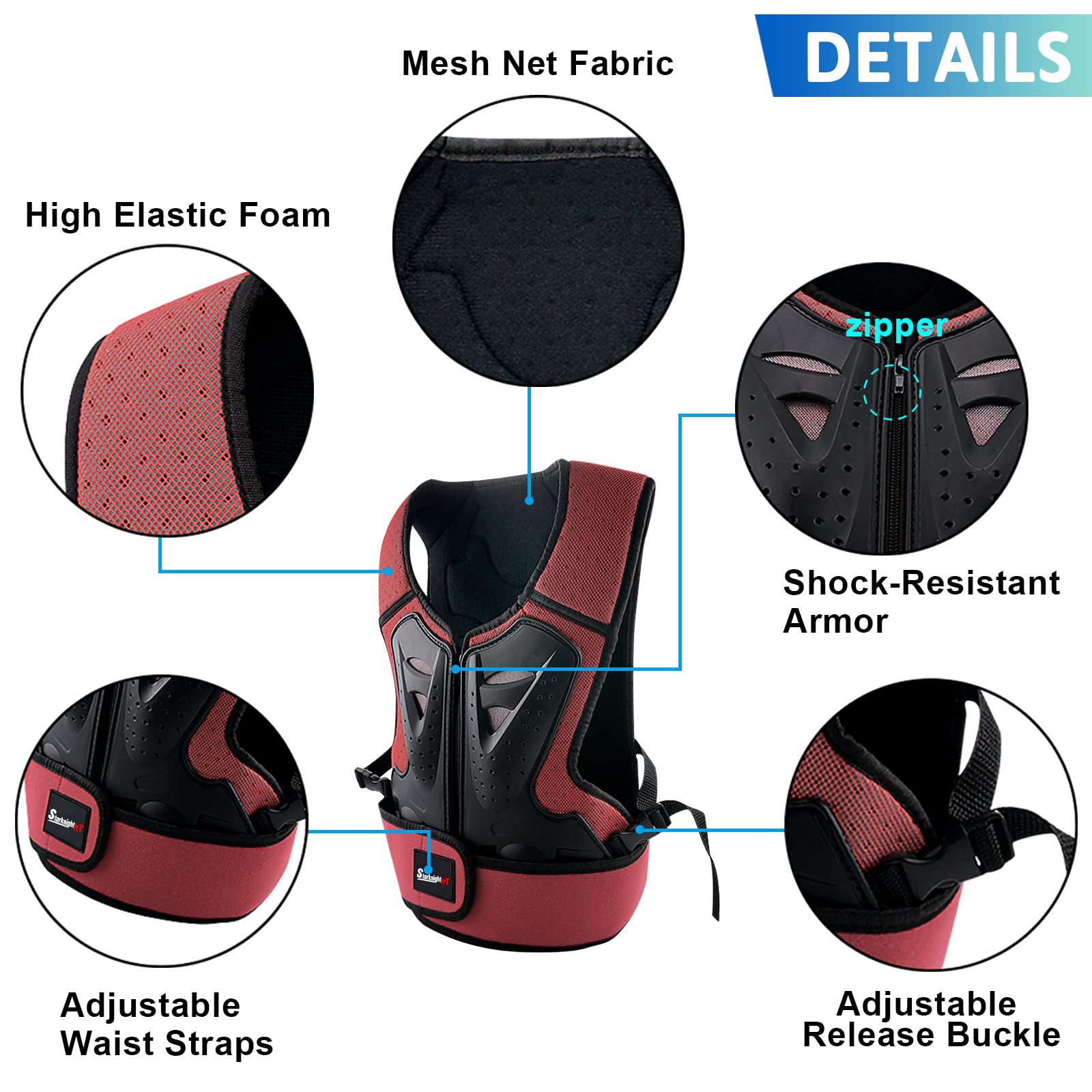 StarknightMT Protezione toracica per moto da bambino, per motocross, ciclismo, skateboard, sci, pattinaggio, fuoristrada (rosso)