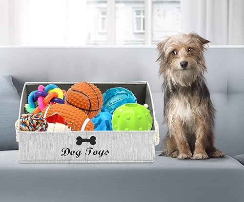 Miniatura 5 de Caja de juguetes para perros, cesta organizadora trapezoidal de tela plegable con asa de cuerda de algodón, ideal para guardar golosinas secas,