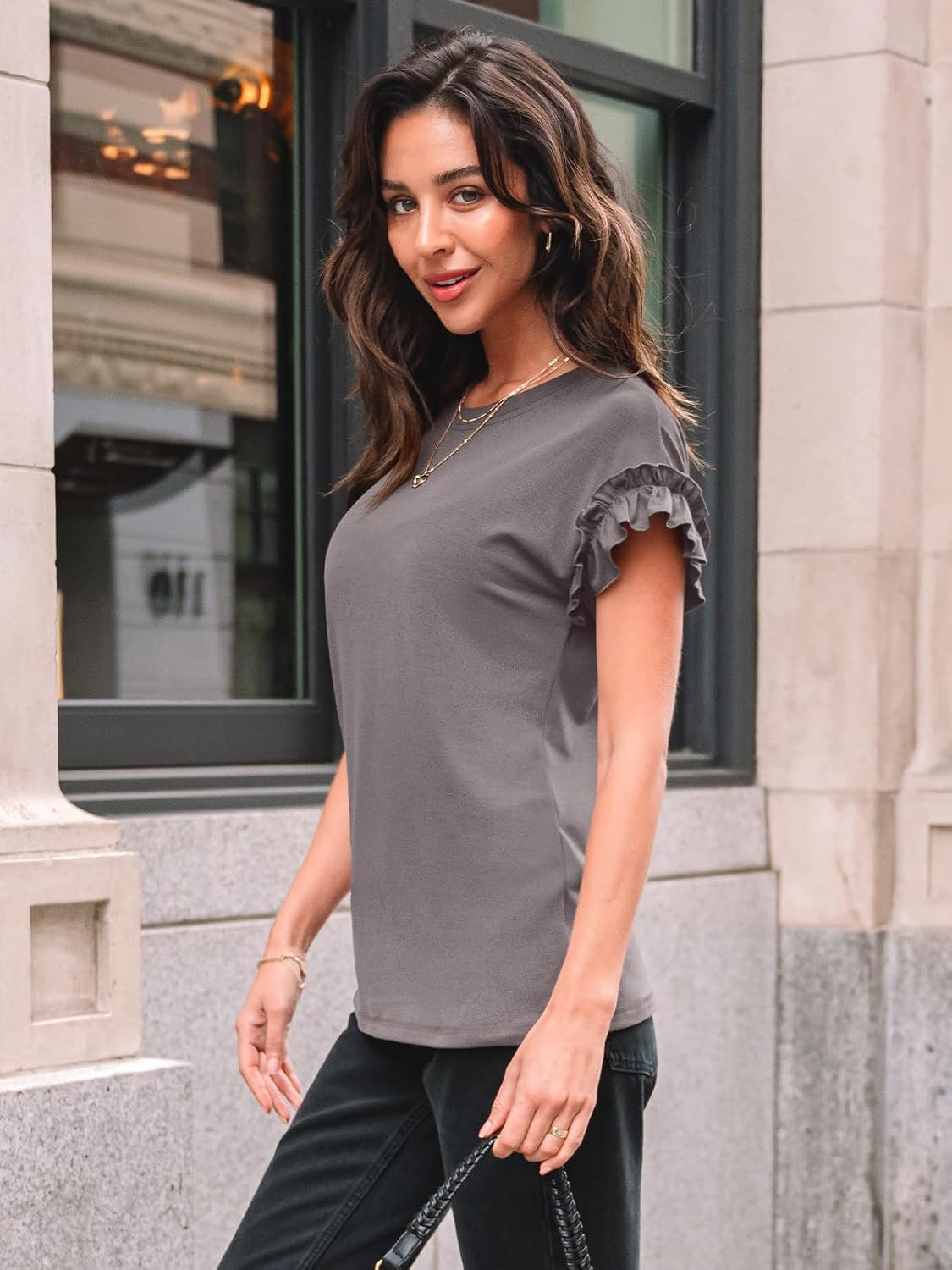 AUTOMET Women's Business Casual Cute Trendy Tops | Ruffle Sleeve,Soft, Stretchy, Lightweight,Breathable Fabric,Versatility,True-to-size