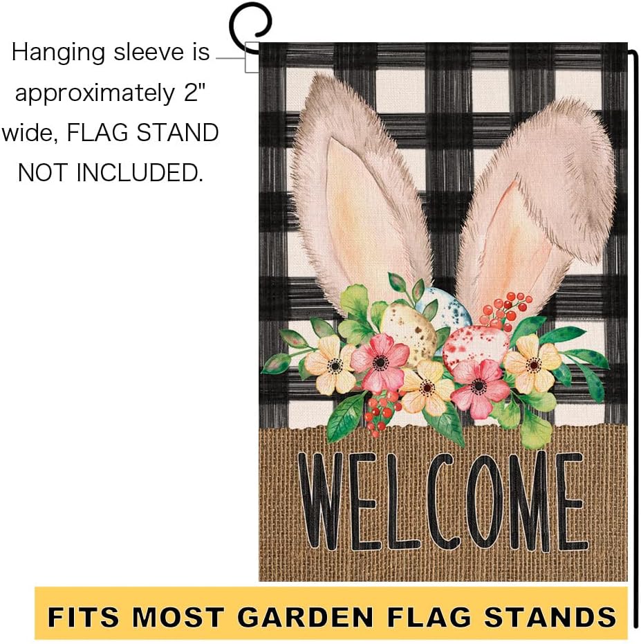 Sambosk Buffalo Easter Bunny Small Garden Flag Welcome Spring Vertical Double Sided Burlap Rabbit Ear Egg Floral Farmhouse Yard Outdoor Decoration 12 x 18 Inches
