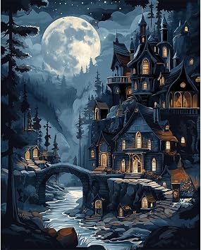 Natuyalo Paint by Numbers Kit for Adults, Paint by Numbers for Beginner Moonlit Castle, Paint by Number for Adults, Night Scene DIY Paint by Number for Gift Home Wall Decor 16x20 Inch