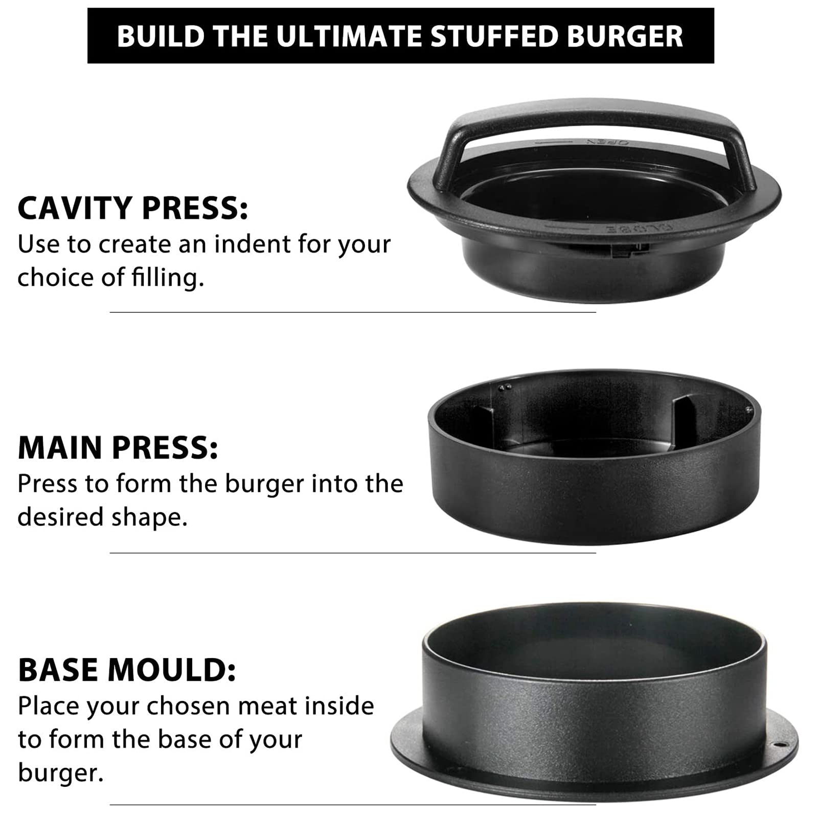 Generic Kommerzielle professionelle 2-teilige Hamburger-Maker, 3-in-1-Burgerpresse, runde Form, Antihaft-PaMaker-Form, für gefüllte Cheeseburger Slider Stuffer