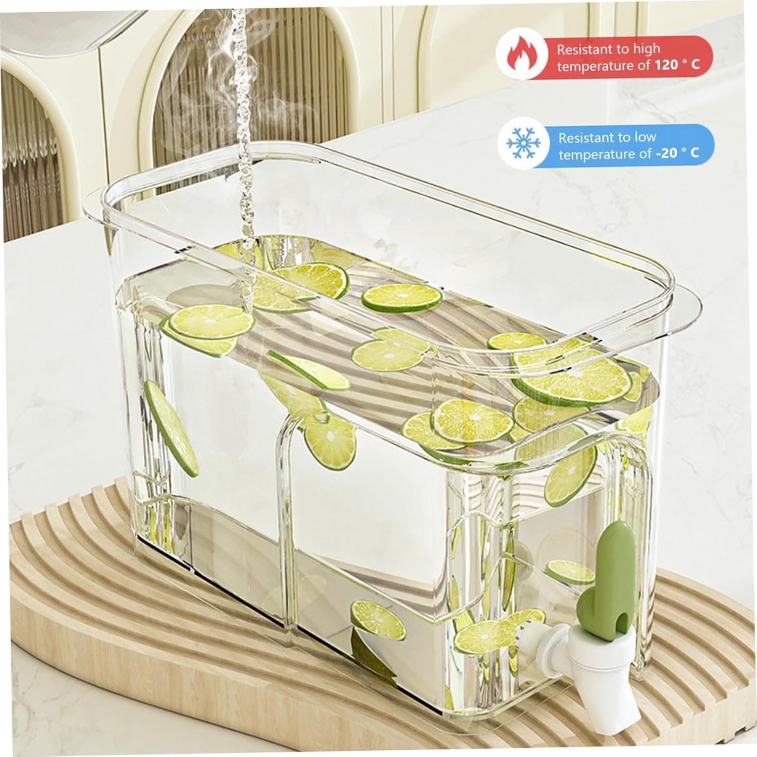 Dozownik napojów do lodówki, 4 l, bez BPA, z kranem i dwoma filtrami, pojemnik na napoje na płyny na imprezę, dzbanek na zimną wodę, stojak na lemoniadę, dzbanek na sok, morski