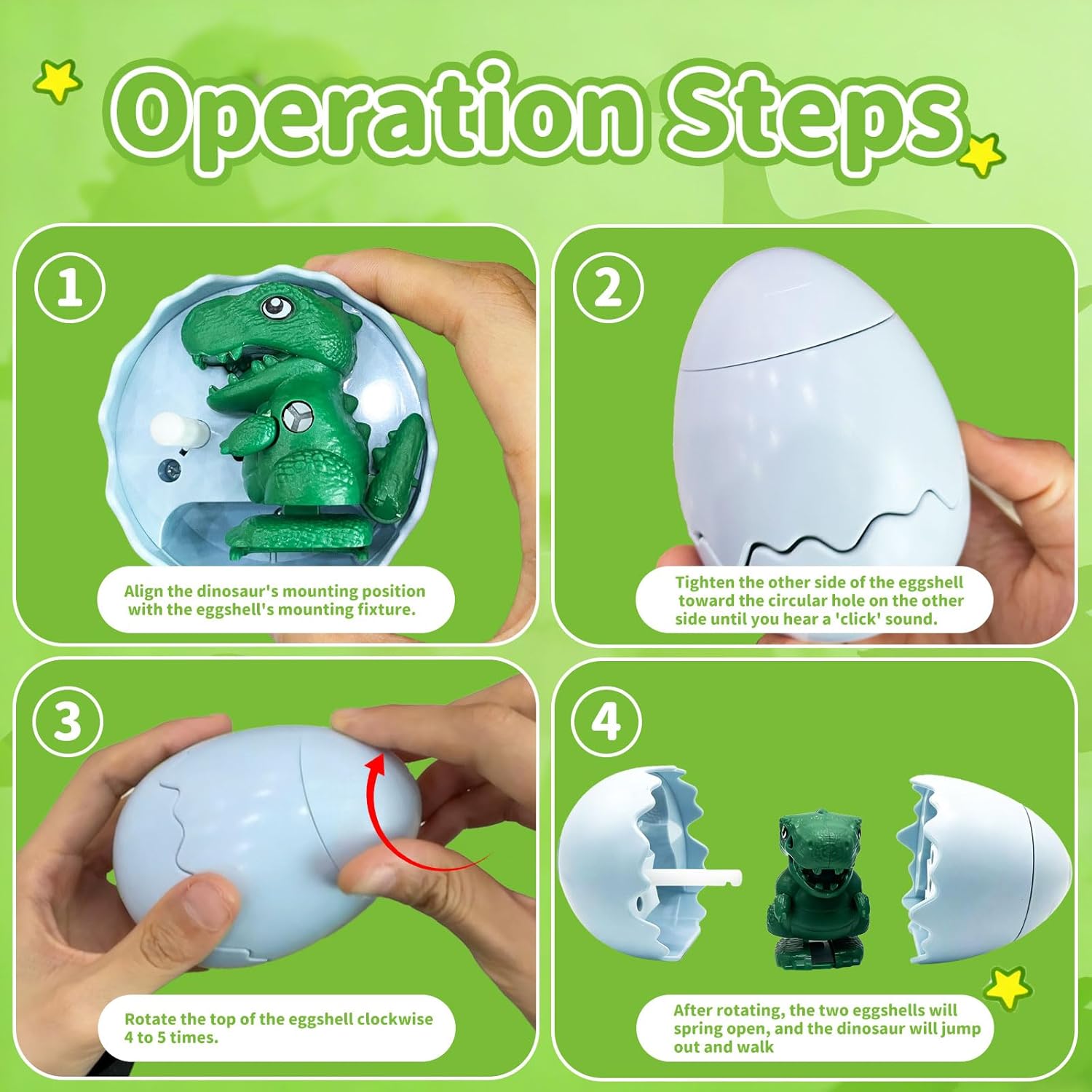 2PCS Wind-Up Surprise Eggs, Hatching Dinosaur Egg Toy for Kids, Rotate the Egg to Hatch a Walking Animal, Reusable Clockwork Fun Animal Toy for Boys and Girls, Idea Gift Easter Basket Stuffers
