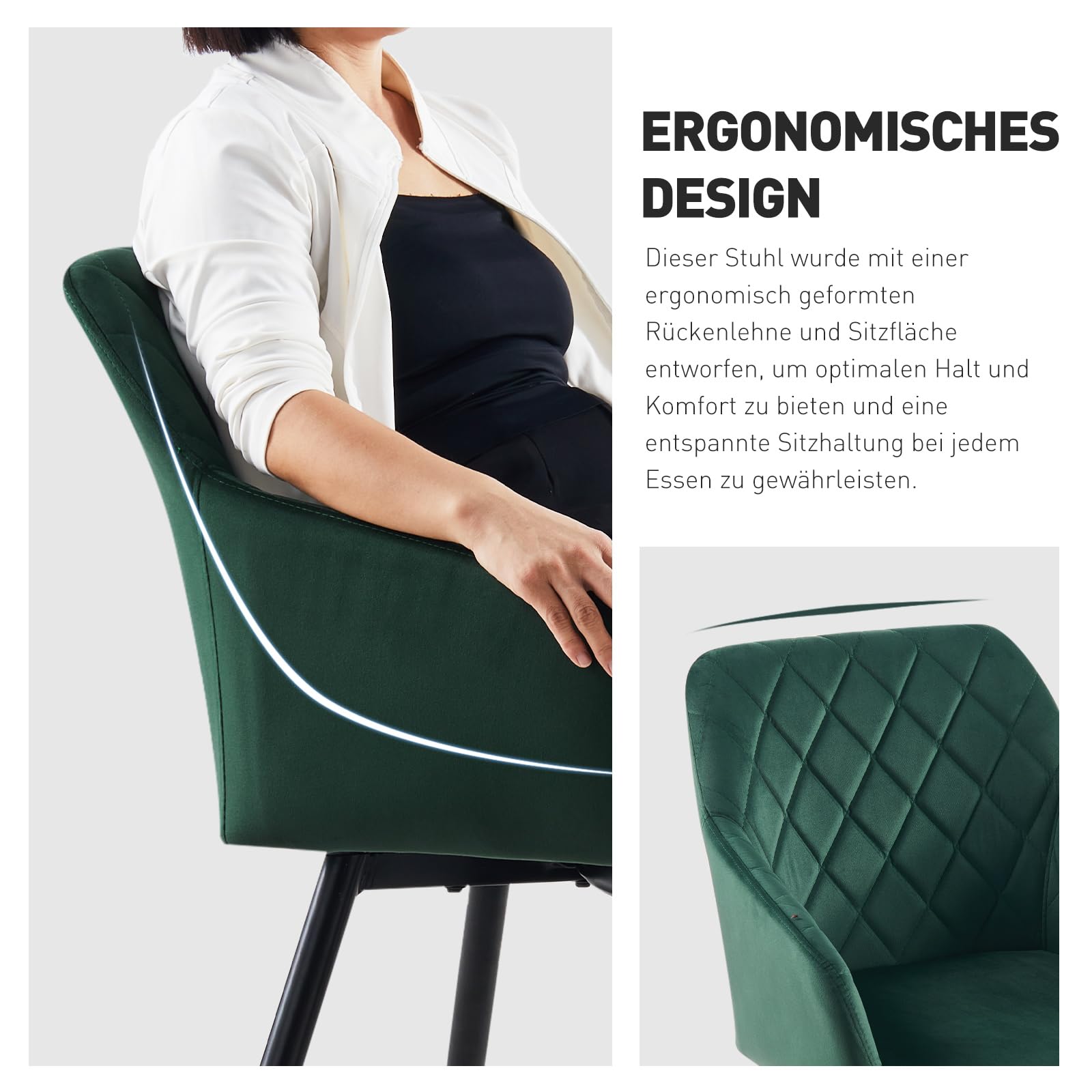 CLIPOP Esszimmerstühle Drehbar 2er Set mit Armlehne, Samt Polsterstuhl Gepolstert Sitz Küchenstuhl Drehstuhl Armlehnenstuhl für Esszimmer Wohnzimmer Büro (Samt Grün, 2er Set)