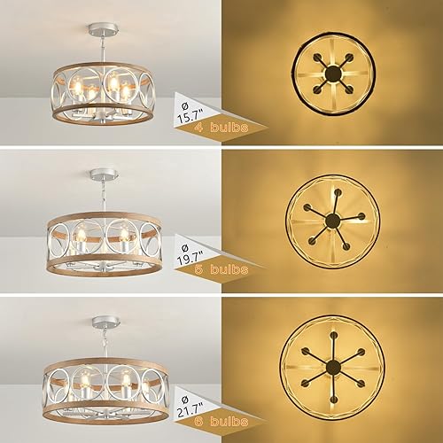 Miniatura 4 de Lámpara de techo de montaje en el techo, lámpara de techo de 4 luces de granja de metal con montaje semiempotrado de 15.7" (plata), lámparas de