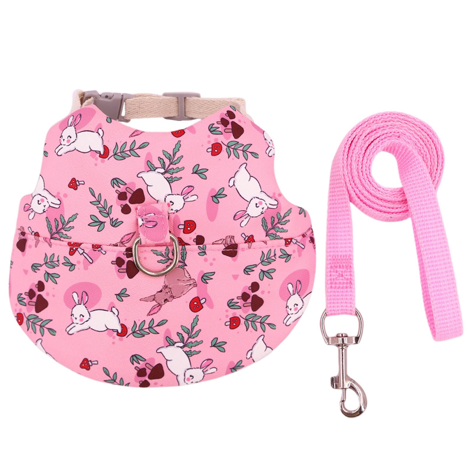 Huangang Pink Rabbits Harness With Leash For Small Pet Traction Vest Leash Set For Guineapigs Pet Adjustable Walking Harness