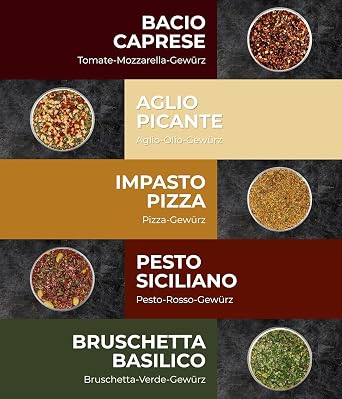 TIMBER TASTE Italian Spices Gift Set Women - 5 Mediterranean Mixtures for Pasta & Pizza Italian Specialities Spice Set Delicatessen Idea Italy Gift for Kitchen Birthday