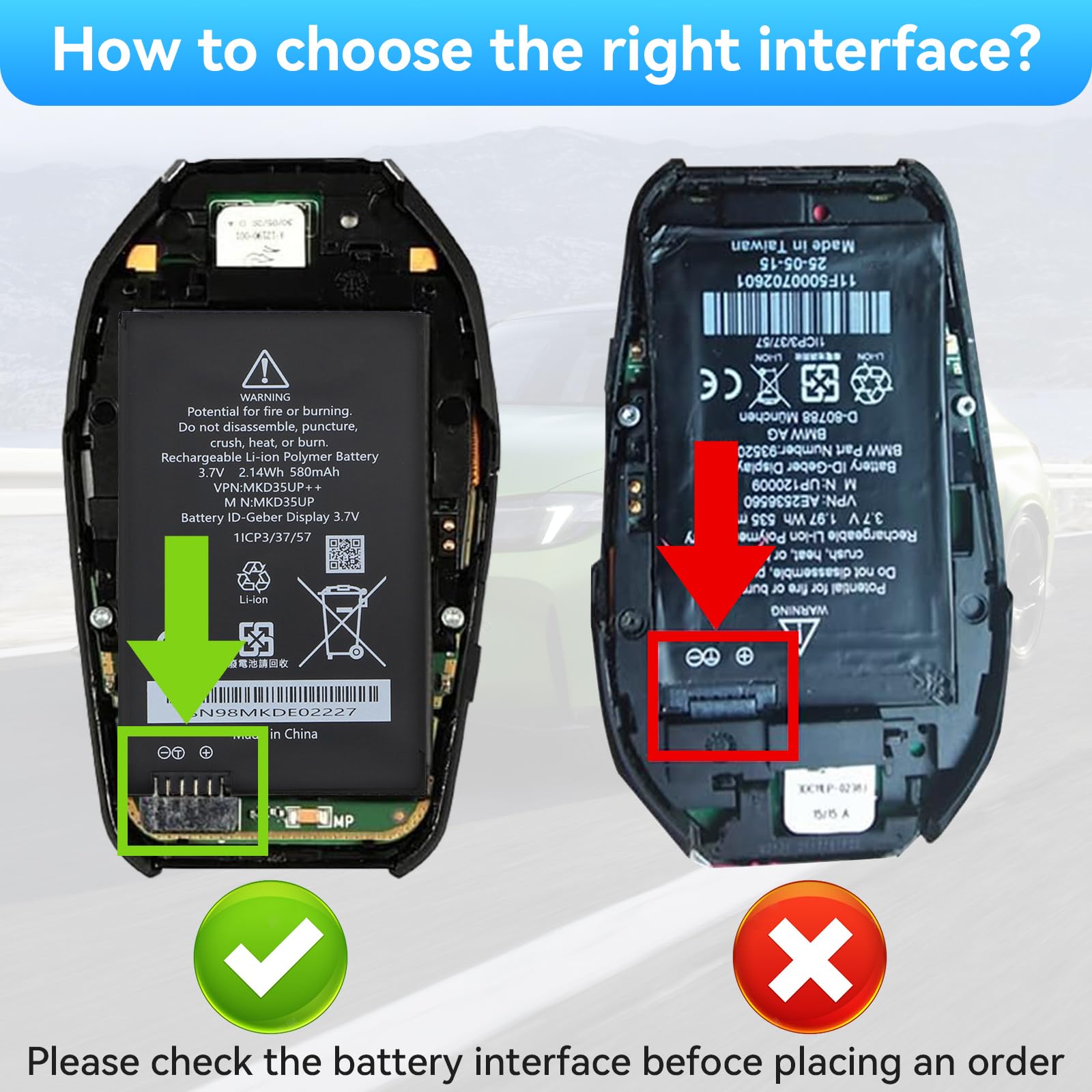 MKD35UP Ersatz Akku Für BMW 5, 6, 7, X3, X4, X5, X6 Series Remote Key 530le 530li 5301 730 740 745 760li i8 LCD Remote Key GT 630D GT 630I ID-Geber Display AG D-80788 9442976-01 1ICP3/37/57 6814351-01
