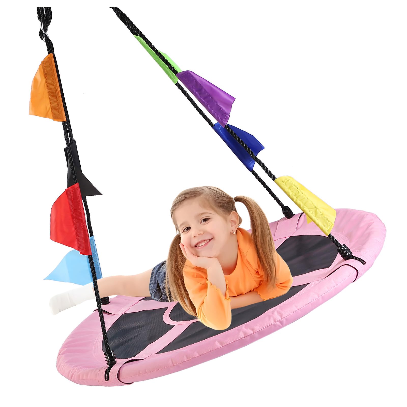 40 Inch Saucer Tree Swing for Kids, Outdoor Round Swing with Hanging Straps & Adjustable Ropes, Easy Assembly