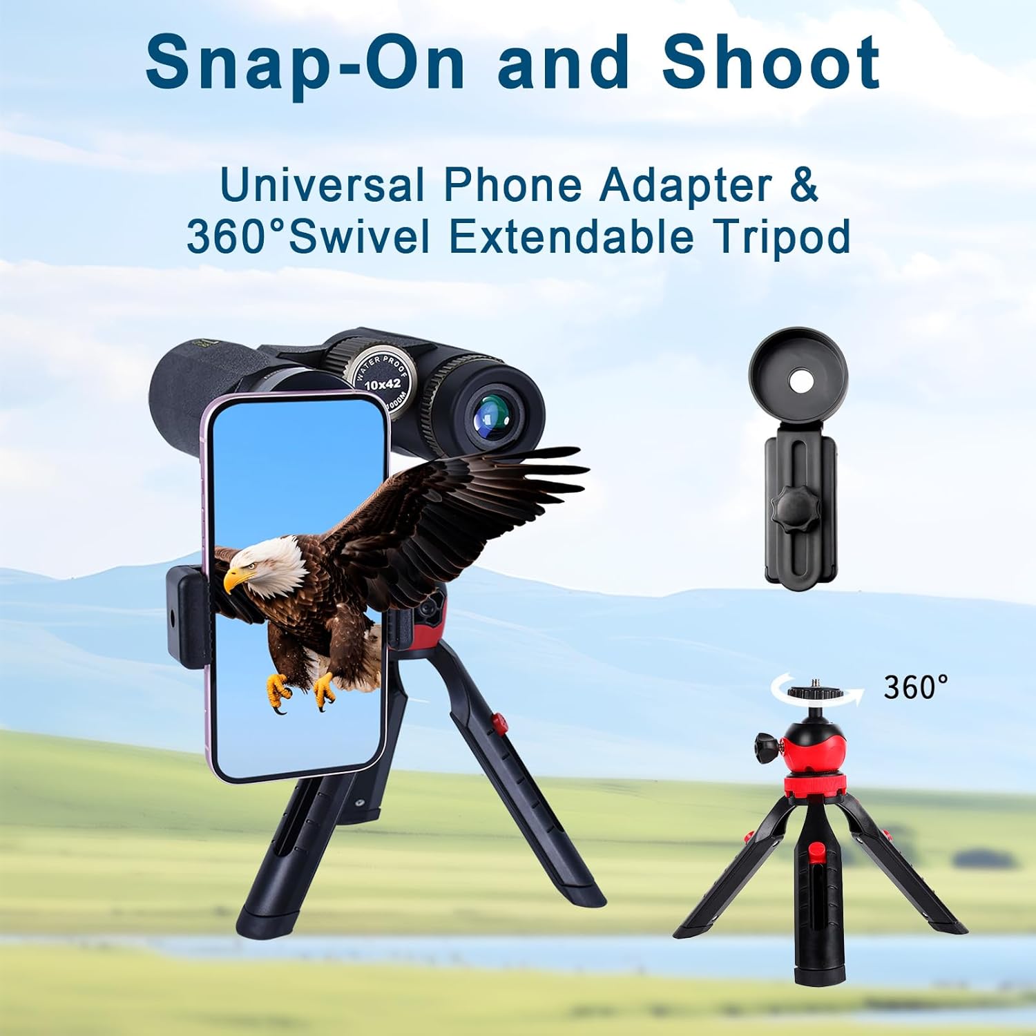 8x42 HD Binoculars for Adults High Powered with Phone Adapter and Tripod, Super Bright BAK4 Prism Waterproof Compact Binoculars for Bird Watching Hunting Stargazing Hiking Cruise Travel - Image 5