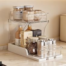 Jsyrjing 2 Pack Pull Out Spice Rack, 2 Tier Clear Cabinet Organizer
