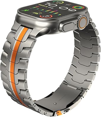 Titanium Band Compatible with Apple Watch Series 11/10/8/7 42/41mm - Lightweight& Scratch-Resistant TA1 Titanium, Adjustable Replacement Strap with Folding Clasp - Titanium & Orange