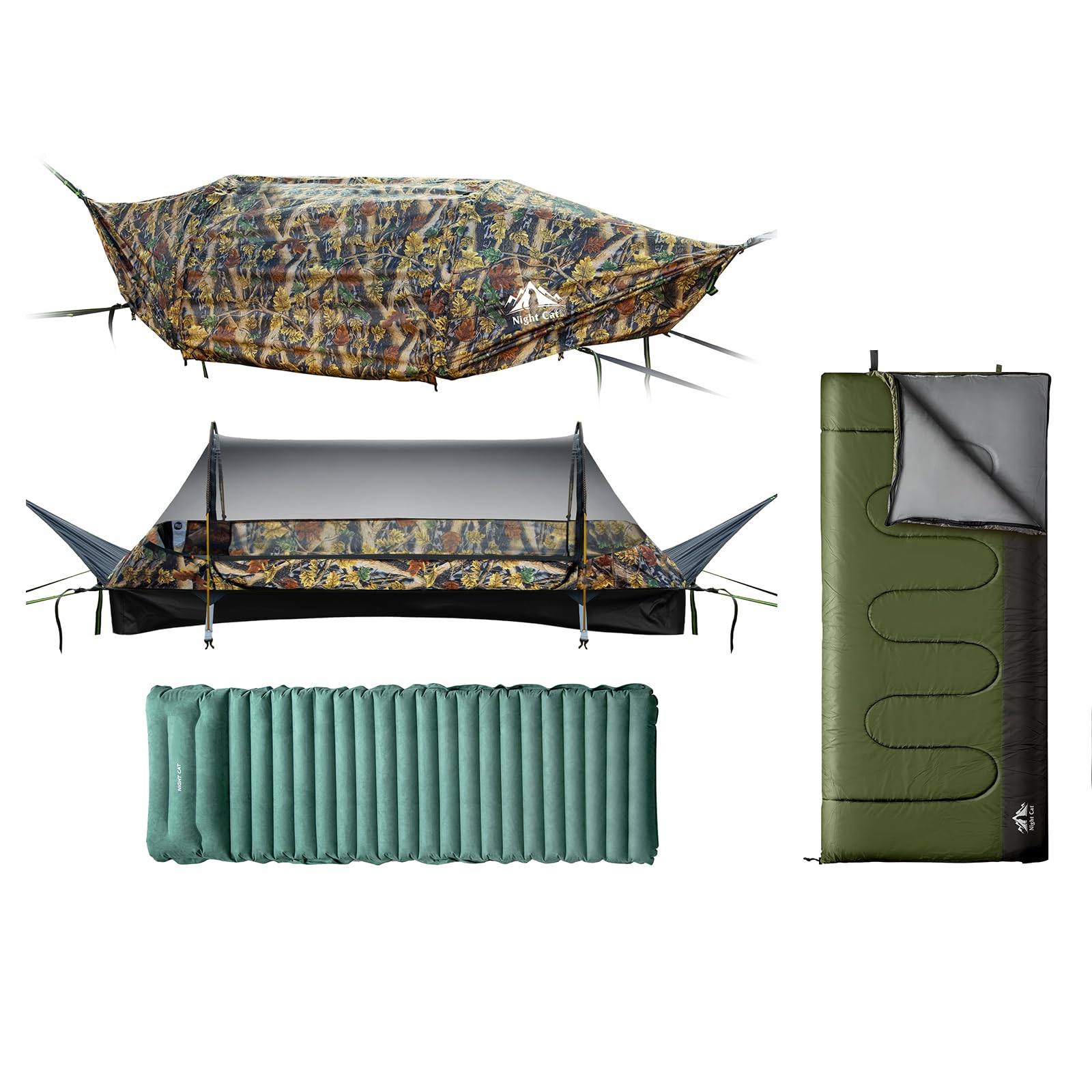 Night Cat 1 Personne Fond Plat Hamac avec Moustiquire Imperméable avec Sac de Couchage