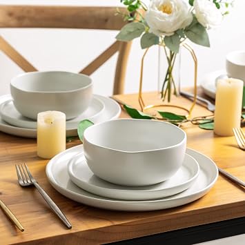AmorArc Stoneware Dinnerware Sets for 4,12Pcs Ceramic Plates and Bowls Sets