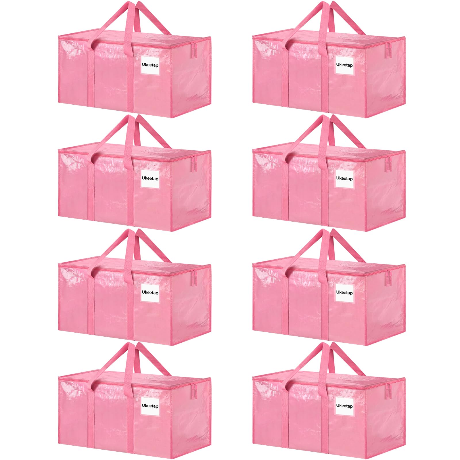 8 Pack Extra Large Heavy Duty Moving Bags Pink Storage Bins with Lids Reinforced Handles Heavy-Duty Zippers Moving