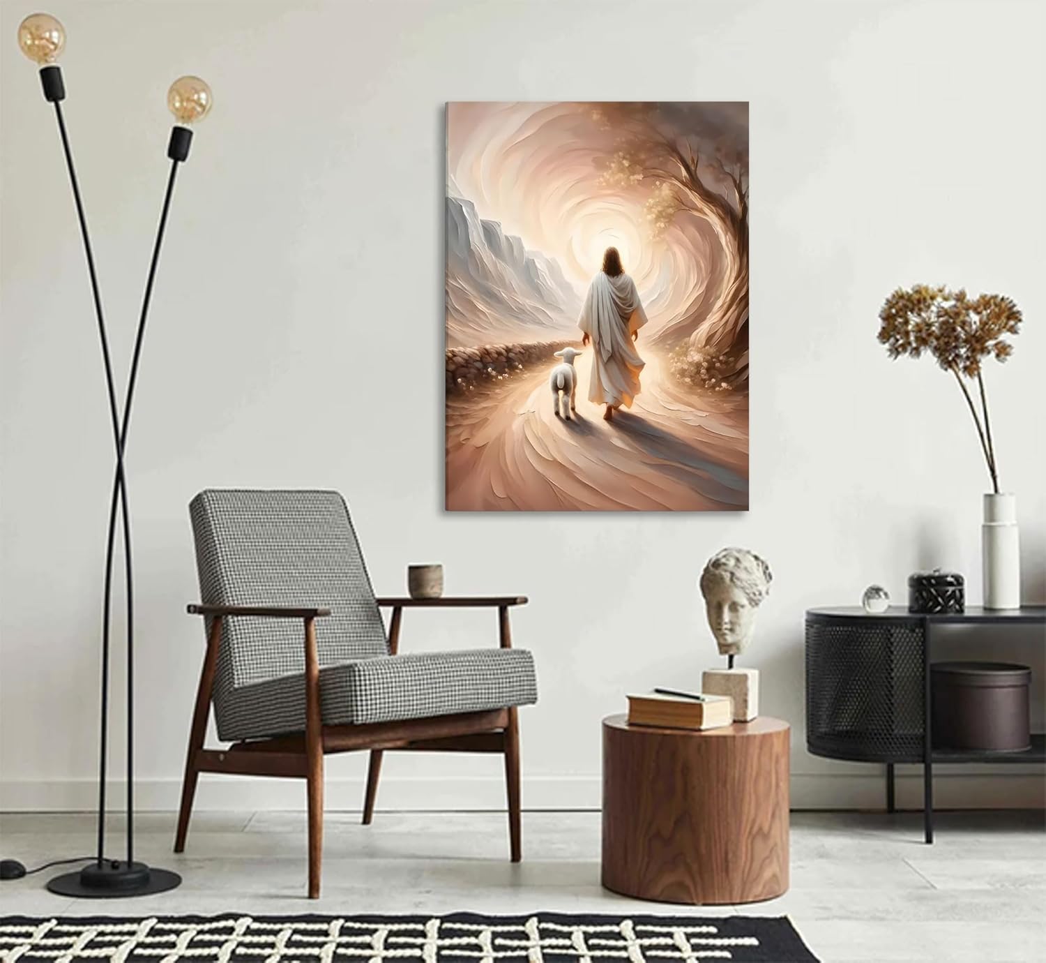 Jesus Leaves The 99 Sheep Canvas Wall Art Jesus And Lamb Picture Wall Decor Christ The Good Shepherd Lost Lamb In Poster Print Painting for Living Room Bedroom Church Home Decoration Prepare To Hang - Image 6