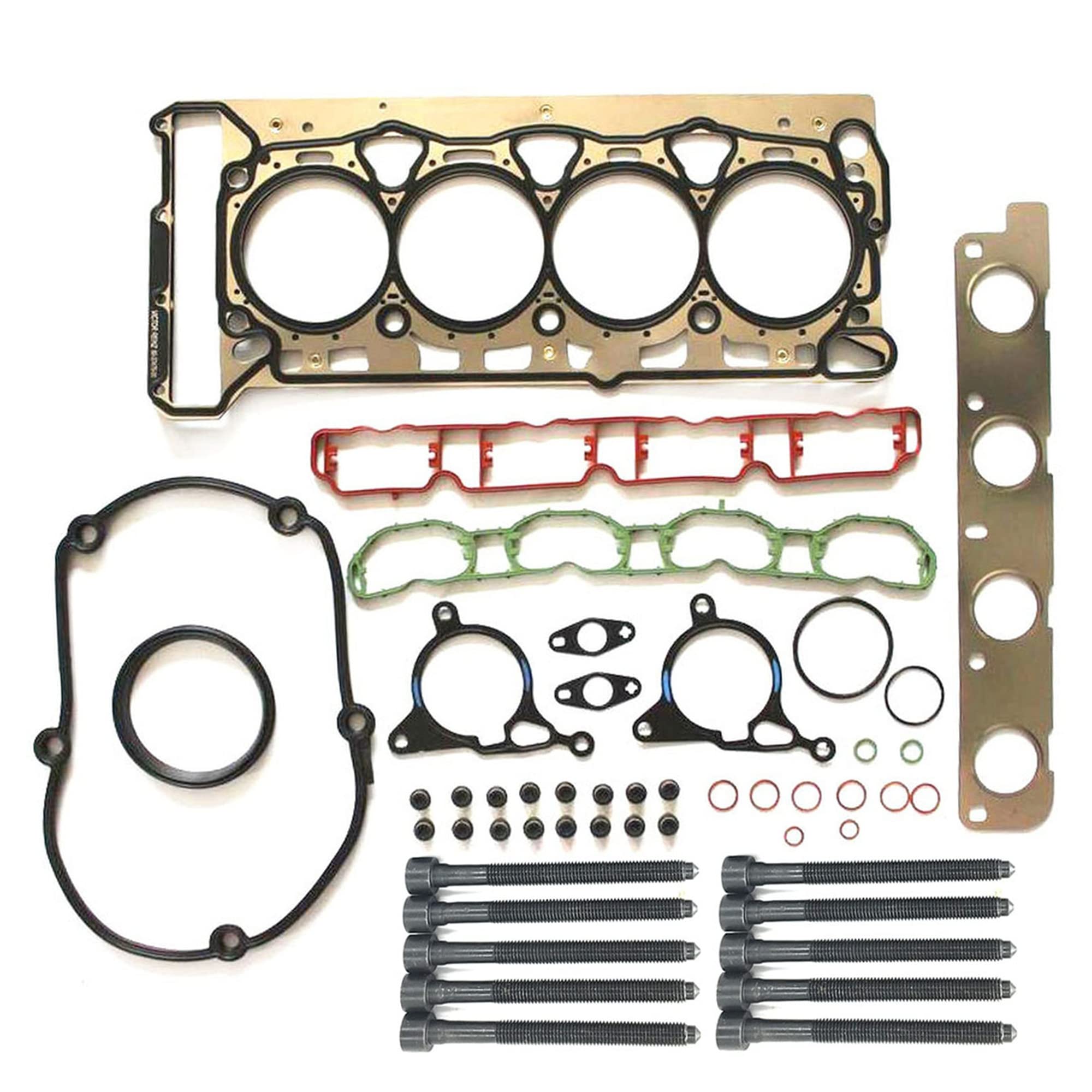 Partsflow Cylinder Head Gasket Kit w/ 10 Head Bolts For Audi A3 For Audi A4 For Audi A5 For Audi TT For VW Beetle For VW CC For VW Eos For VW GTI For VW Golf For VW Jetta For VW Passat 2.0L L4