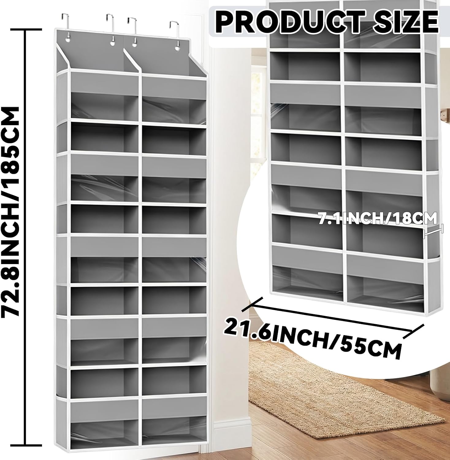 Over The Door Organizer 5 Tiers, Behind The Door Storage with 10 Pockets — Heavy-Duty 600D Oxford Fabric Material, Upgraded Hooks, Hanging Organizer in Cloakrooms, Bathrooms, Bedrooms (Grey)