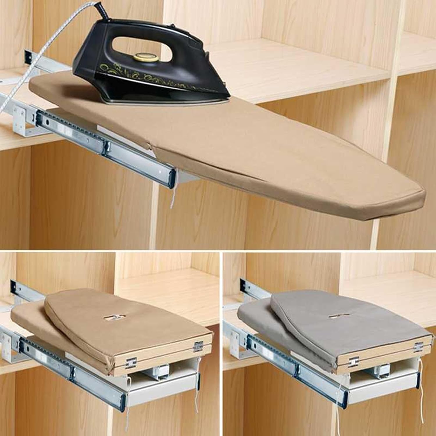 Pull Out Ironing Board,Adjustable Folding Ironing Table,180° Swivel with Removable Cover,for Bathroom Closet Vanity Cabinet Drawer(Color1)