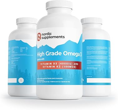 Nordic Supplements® Omega 3 Fish Oil 1000mg with Vitamin D3 4000IU & K2 MK-7 100µg – High Strength Triple Formula for Heart, Brain, Vision, Immune & Bone Health – 365 Capsules – Burp-Free & Ultra-Pure