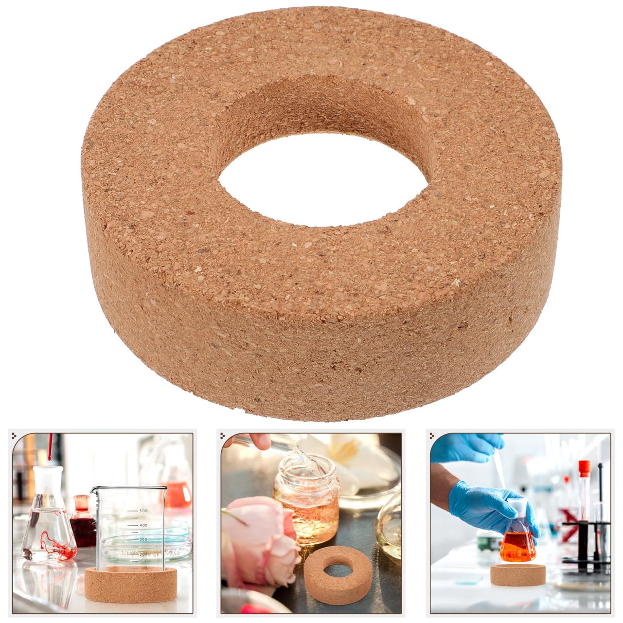 MAGICLULU Support En Liège Pour Flacon à Fond Rond 100 Mm Porte-bouchon De Flacon De Laboratoire 150-250 Ml Accessoire Résistant Haute Température Pour Usage En Laboratoire