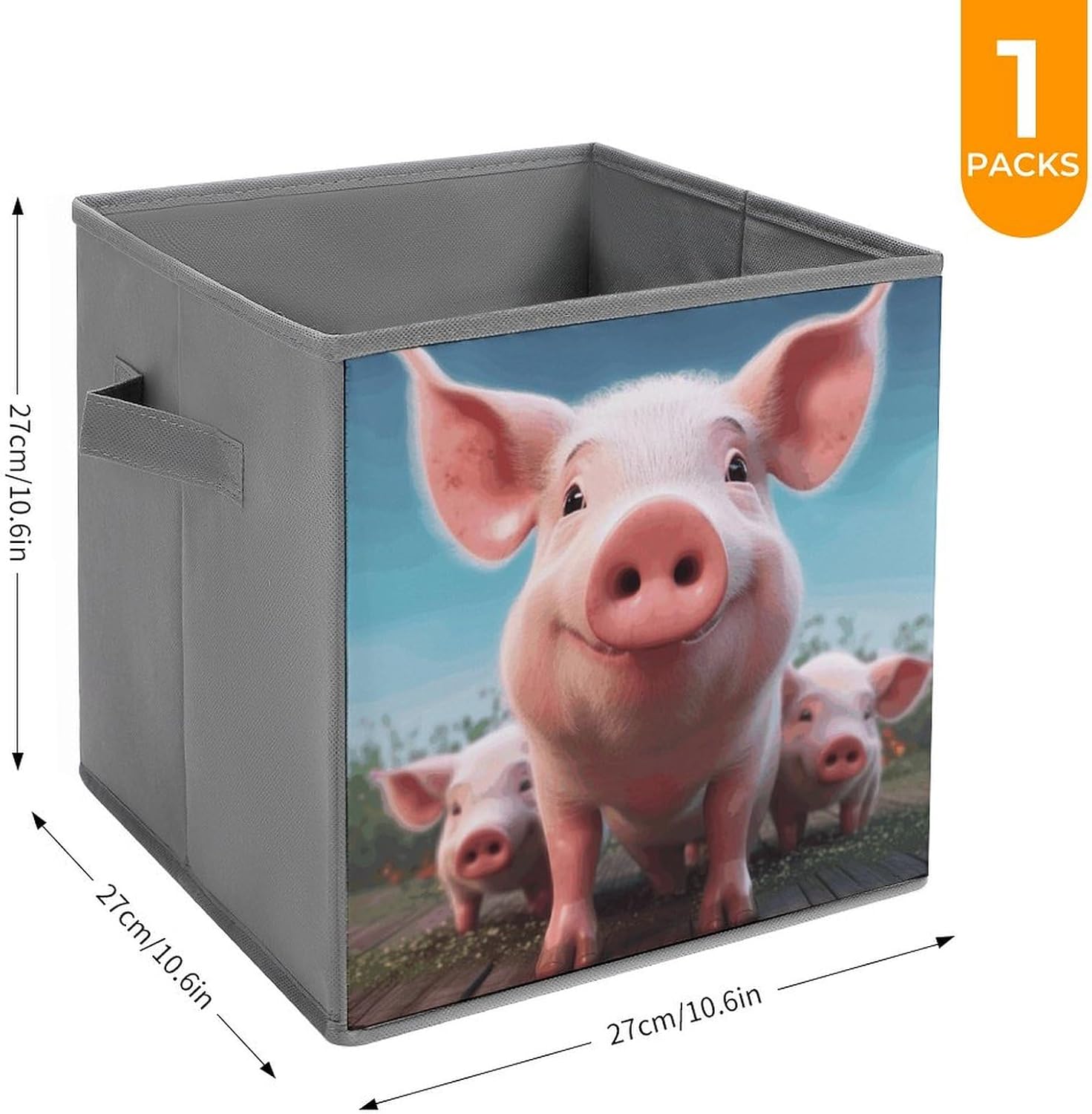 1PCS Foldable Storage Bins Funny Cute Pig Printed Storage Boxes Large Capacity Storage Container With Handle Storage Cubes for Playroom Office Home Organization image 2
