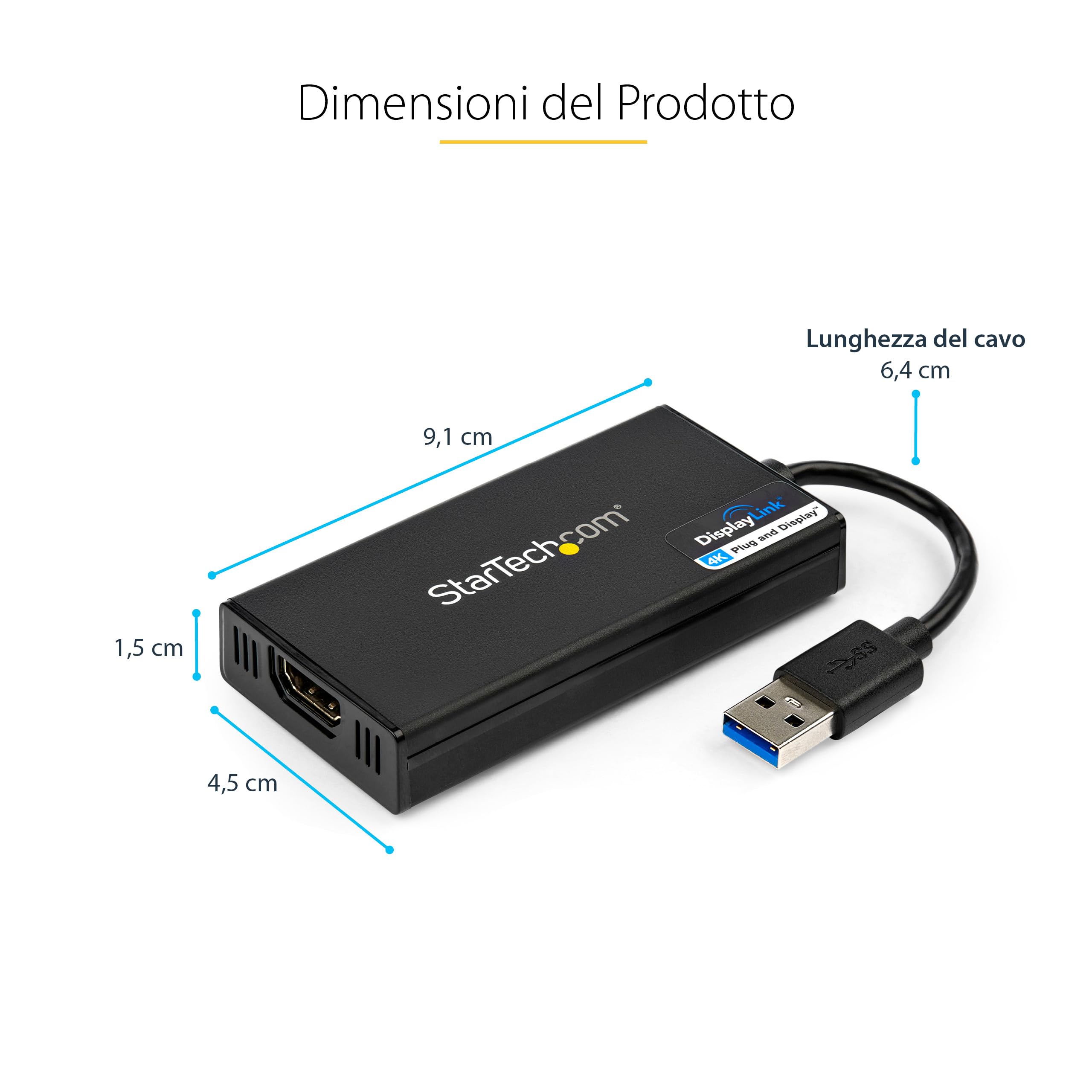 StarTech Convertitore USB-A a HDMI, 4K 30Hz UHD, DisplayLink, Mac e Windows | Scheda Video e Grafica Esterna, Uscita Ultra HD, Plug and Play