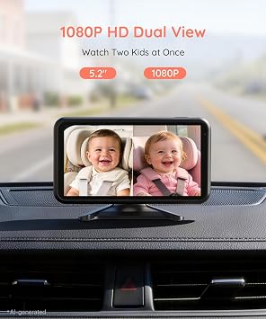 LUCKVIEW BM2 PRO Dual Baby Car Camera, 5.2 1080P Baby Monitor