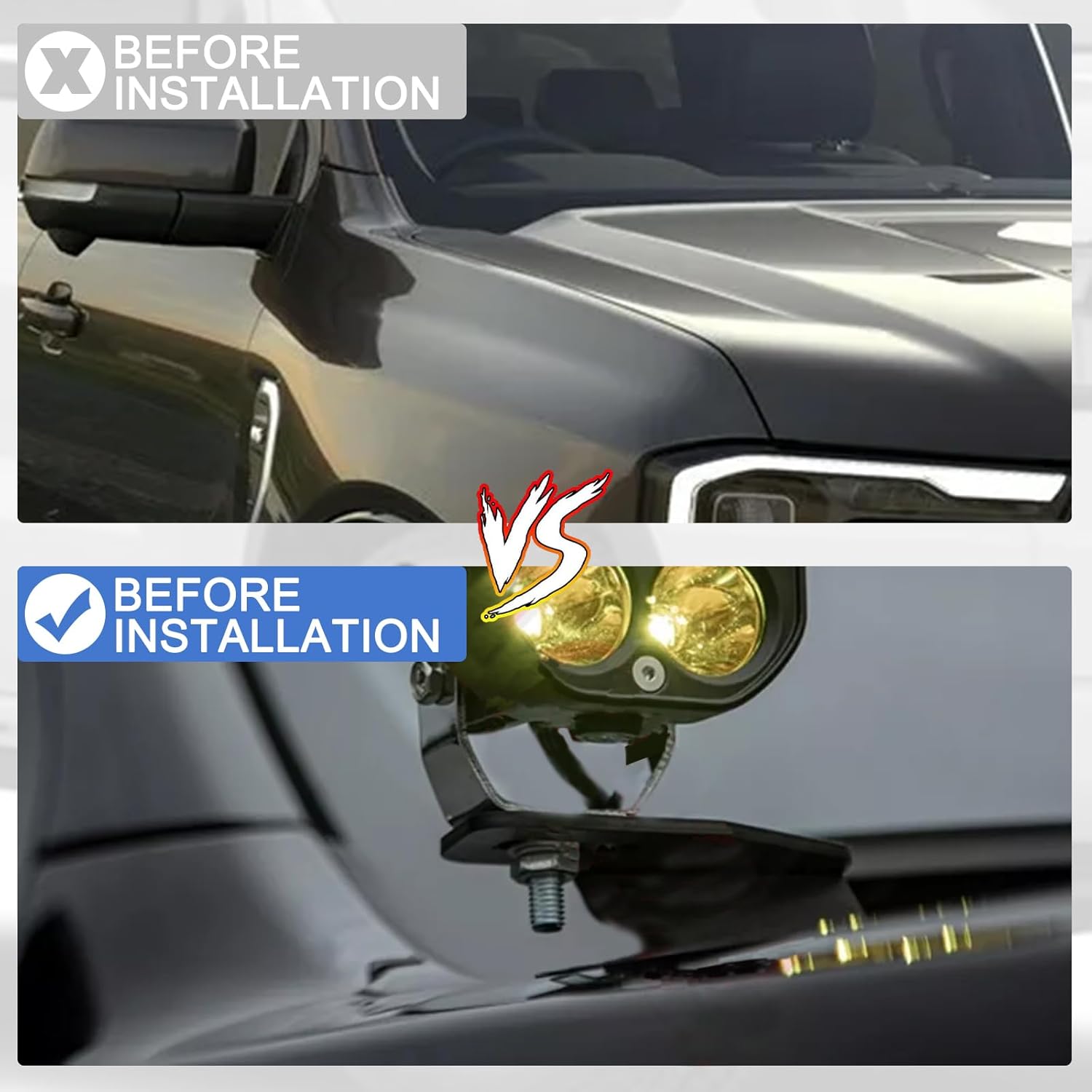 Ditch Light Brackets for Ford Ranger 2023 2024 2025 LED Light Pod Mount Hood Hinges Brackets