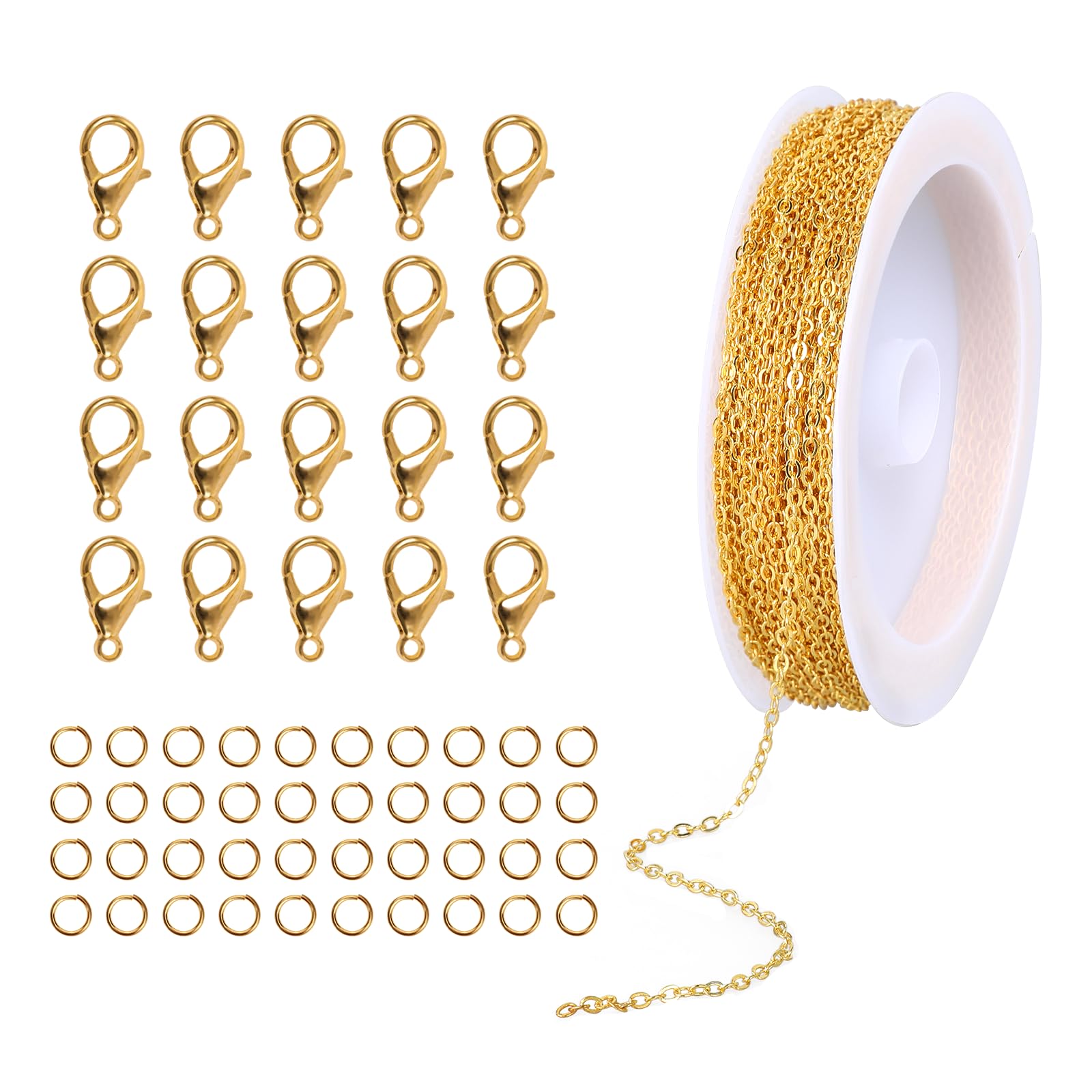 thumbnail: 10 Meter Gouden Sieradenketting + 50 Springringen + 20 Karabijnsluitingen - DIY Pakket