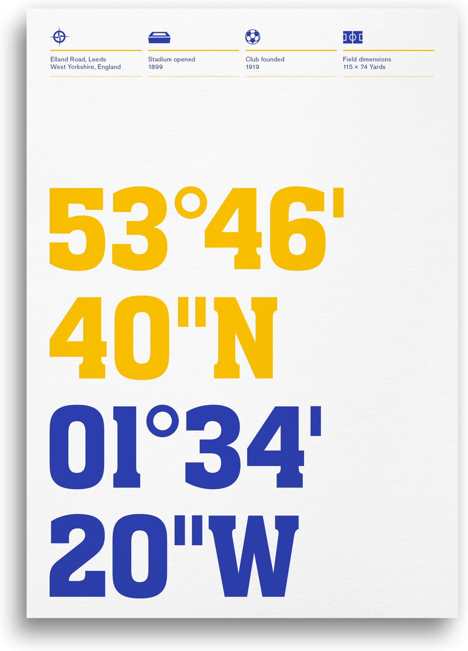 Leeds, 'Elland Road' Stadium Coordinates, Prints and Posters, Football Gifts By Dinkit