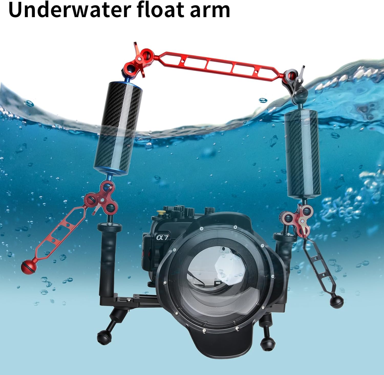 Blue 10" Carbon Fiber Underwater Float Arm (2-Pack) - Ultralight Dual 1" Ball Buoyancy System for Diving Tray Video Lights & Strobes