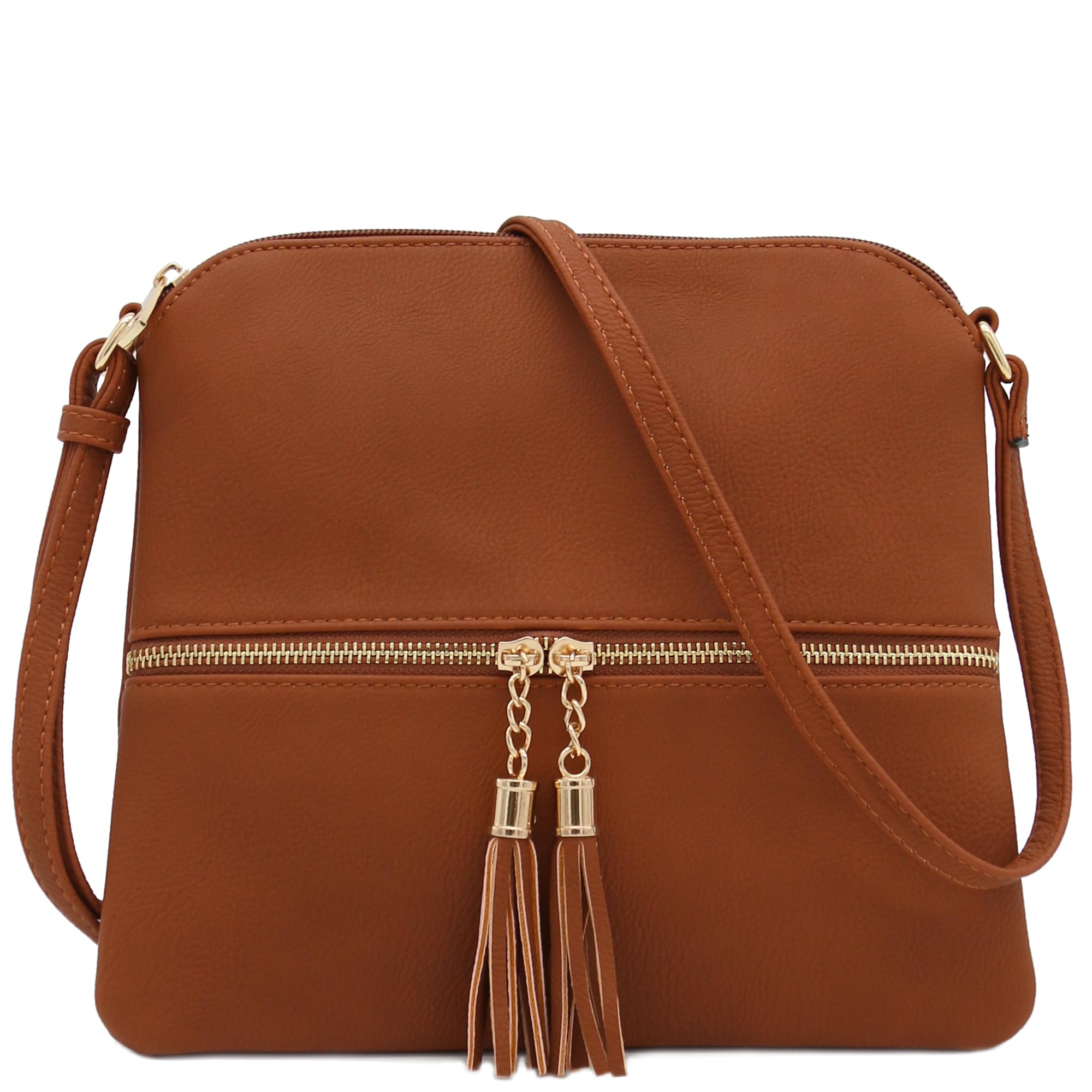 DELUXITY Lightweight Medium Crossbody Bag with Tassel, Tan, One Size