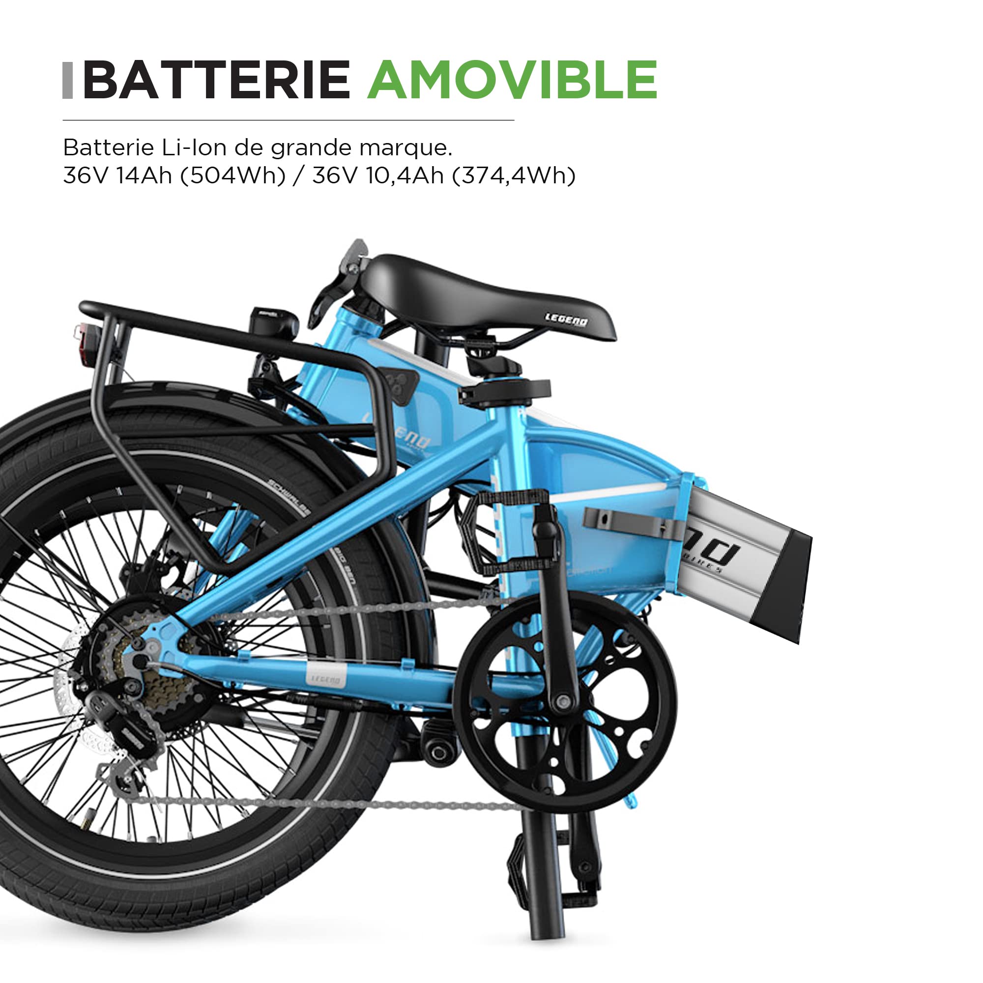LEGEND EBIKES Monza, Vélo Électrique Pliable Batterie Amovible, 250W, Velo Electrique 25km/h, Roues 20", Homme et Femme, Vélos Électriques Freins Hydrauliques