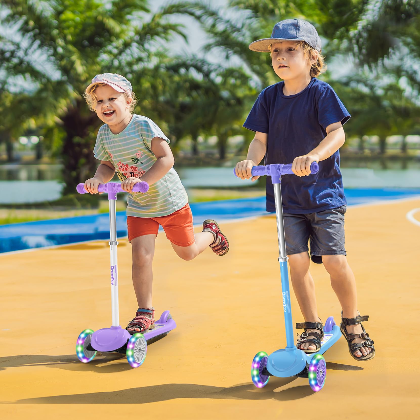 BremToy Monopattino Bambini 3 Anni, Monopattino per Bambini con Ponte Illuminato e Ruote in PU a LED, Altezza Regolabile su 4 Livelli, Frenata Reattiva, Leggero, per Principianti da 3 a 8 Anni
