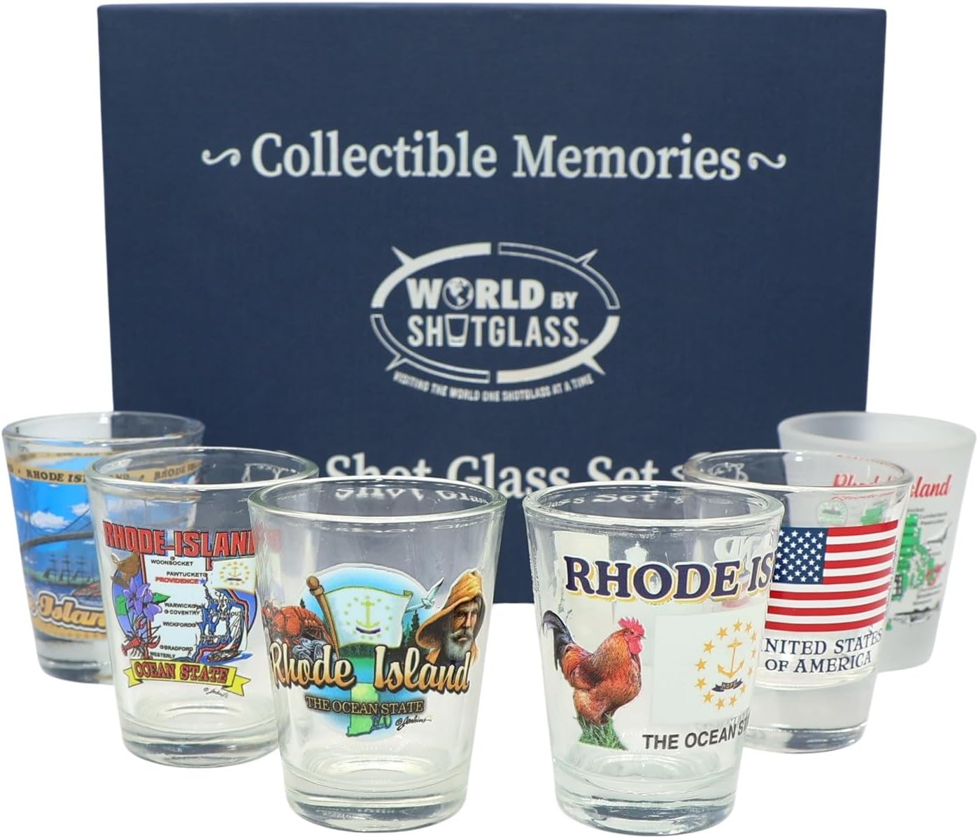 World By Shotglass Rhode Island United States USA Souvenir Boxed Shot Glass Set (Set of 6)