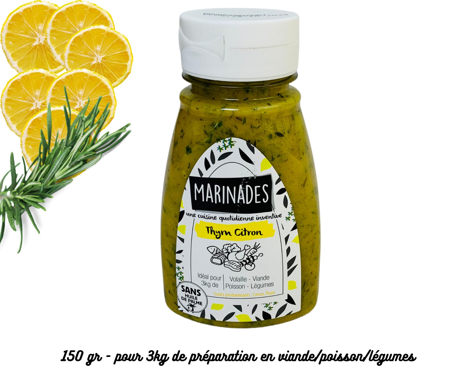 Sauce marinade prête à l'emploi à base d'huile pot de 150g pour 3kg de préparation (thym citron) - 2