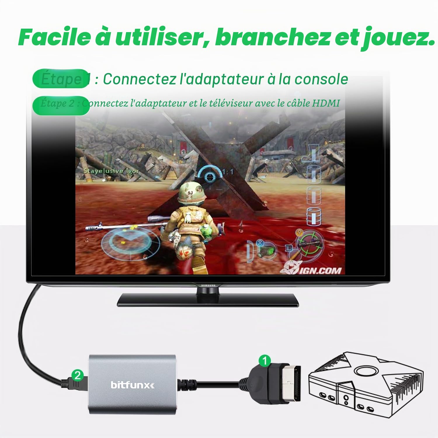 Adaptateur Xbox vers HDMI™ - Prend en charge le son surround Full Dolby Digital 5.1 via port optique, adaptateur de jeu vidéo Plug & Play avec prise en charge audio Toslink, câble HD Link pour console