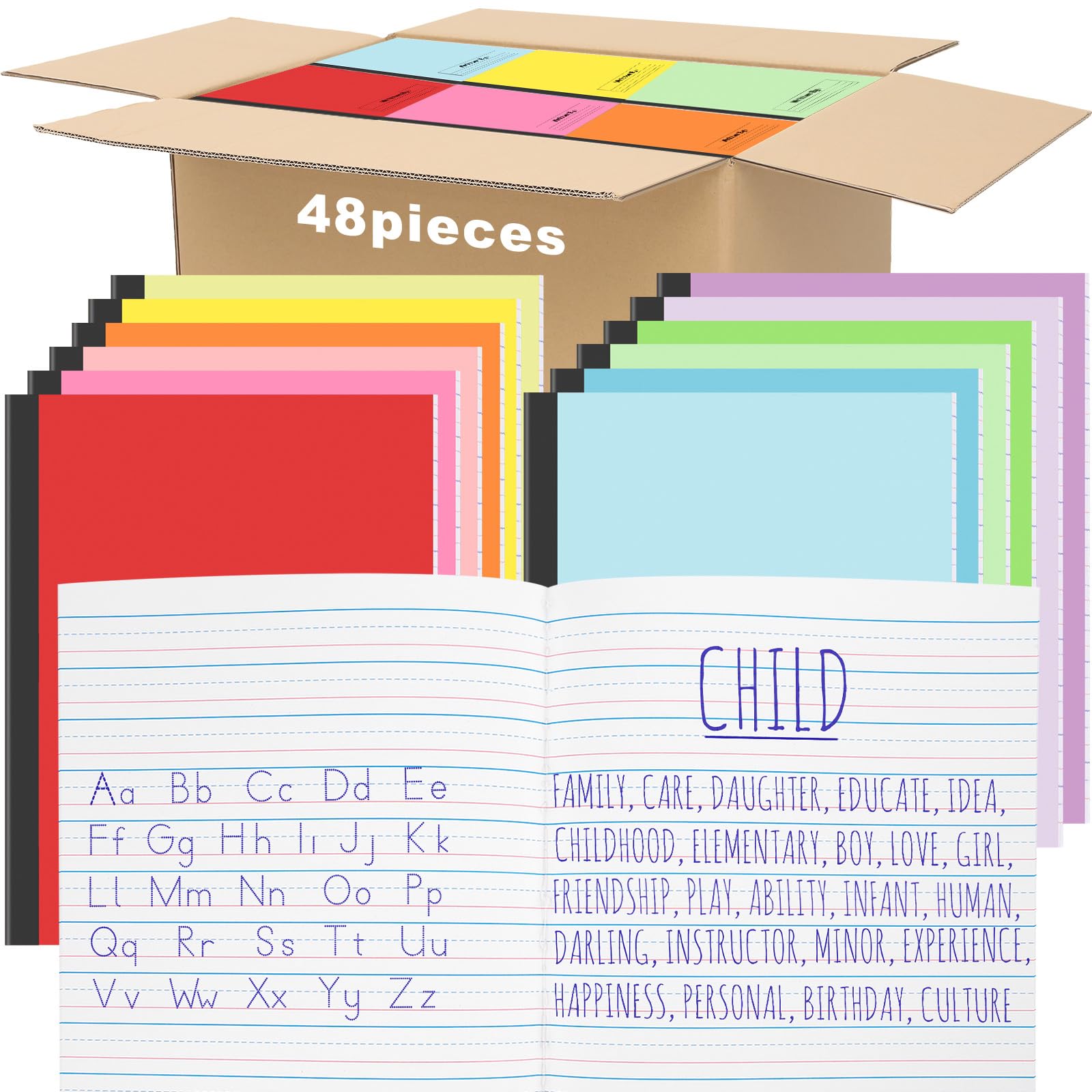 Henoyso 48 quaderni per composizione primaria K-2 Bulk 9. 190,5 x 7. Diario da 127 cm, diario di scrittura da 60 pagine per bambini, a righe a 3 righe, per scuola materna, forniture per pratica di