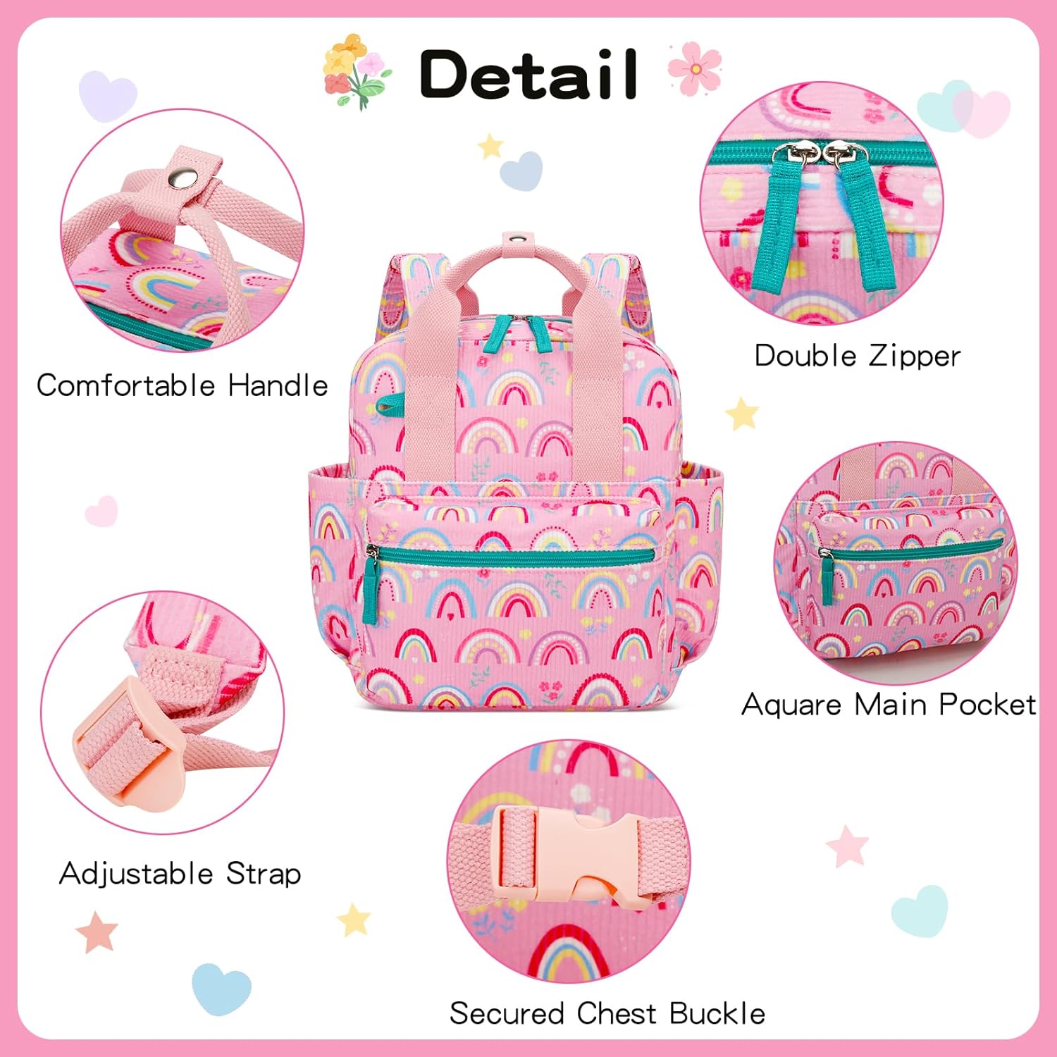 Toddler Backpack for Girls 4-6 - Small Backpack for School, School Bag for Preschool Kindergarten, Cute Bookbag with Cartoon Patterns, Lightweight Kids Backpacks for Travel(Rainbow) - Image 5