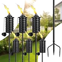 SNOGSWOG Citronella Torches Outdoor Set of 6 - 16oz Garden Torches with 3-Prong Stakes, 59" Adjustable Metal for Patio, Backyard, Garden