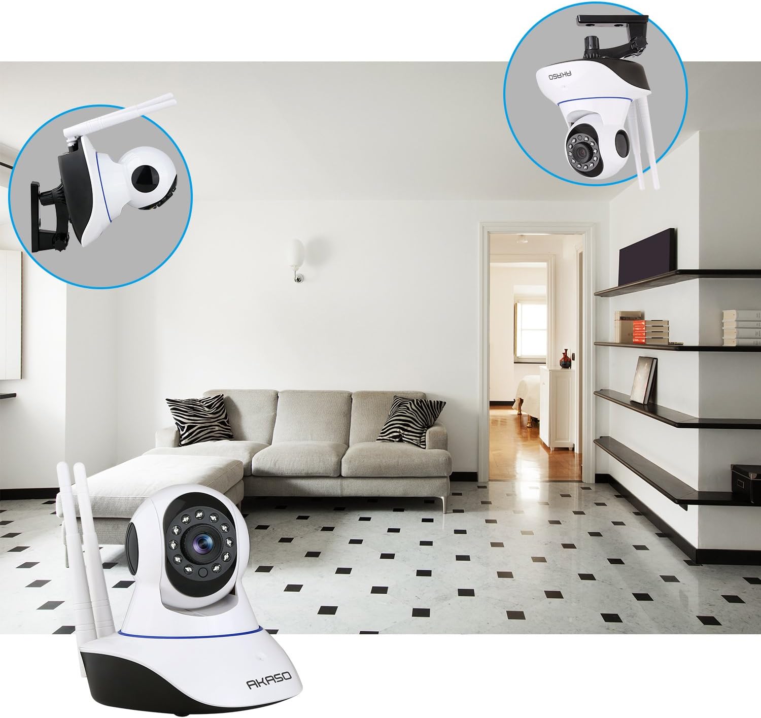 AKASO Wireless Wifi IP Security Camera 720P Indoor Home Surveillance System Baby Pet Monitor 2 Way Audio, Day/Night Vision Webcam (IP1M-901)