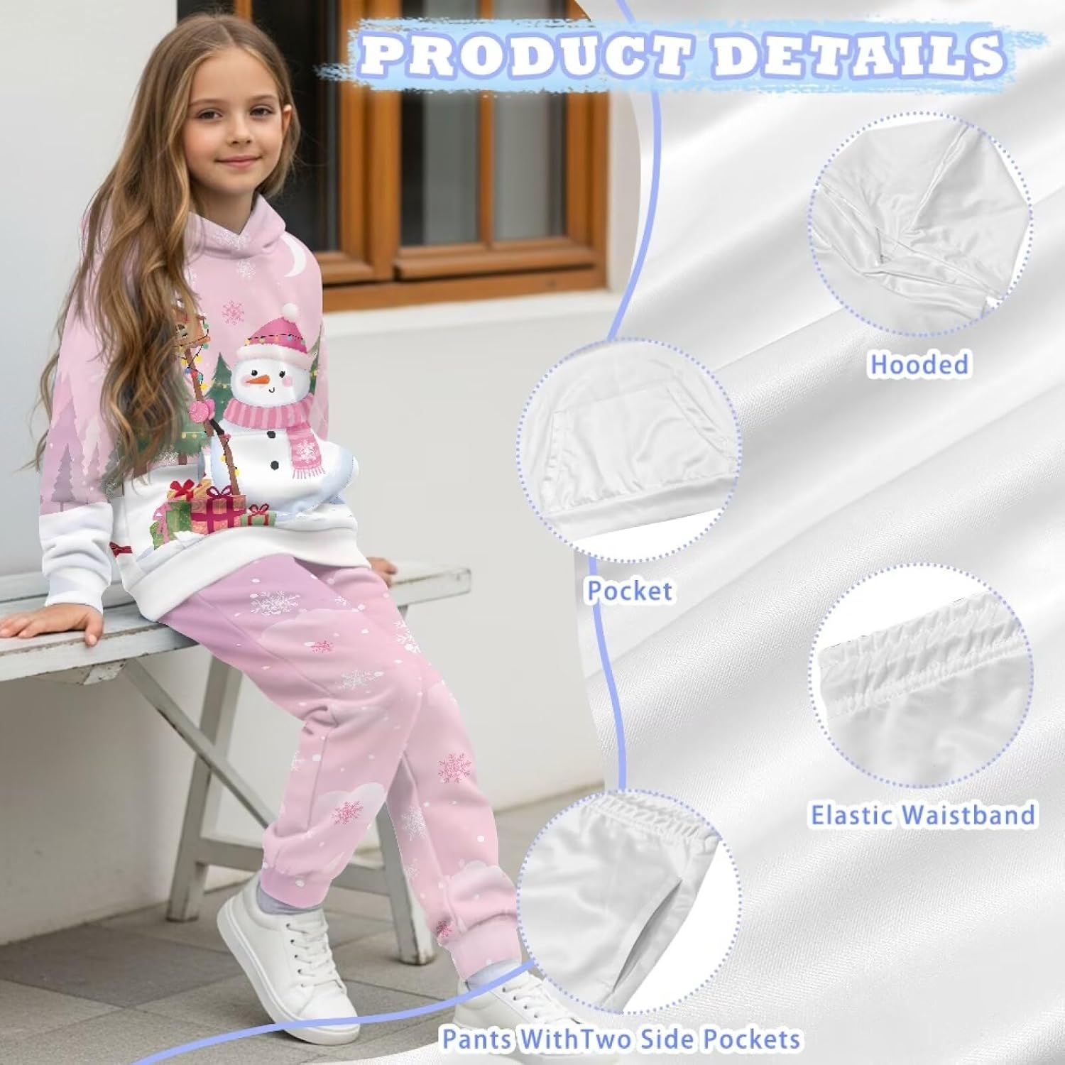 Girls 2 Piece Christmas Outfits Athletic Sweatsuits Sets Boys Tracksuit Pullover Hoodie Kids Clothing 5-12 Y