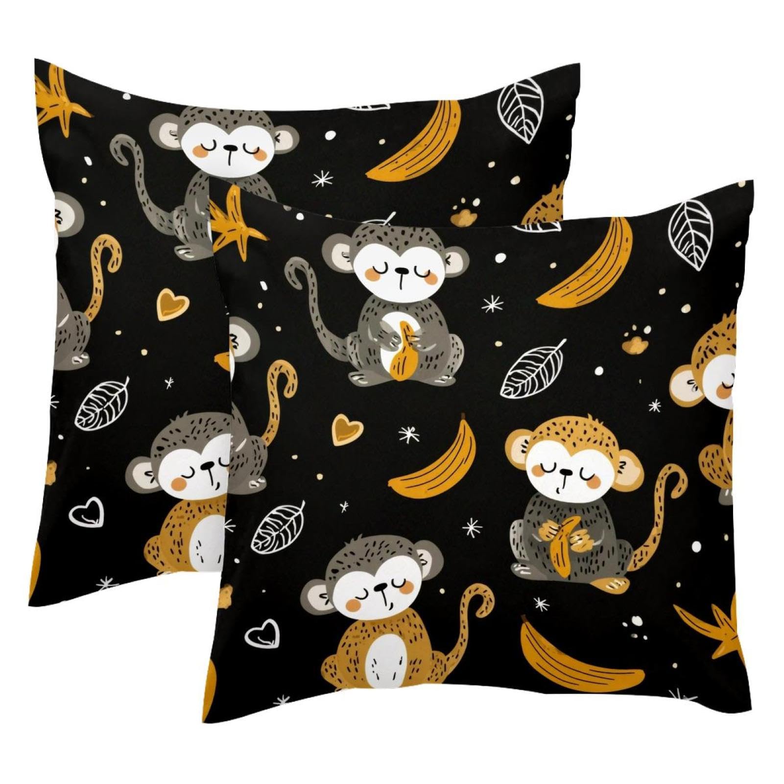 Housse de coussin singe et banane en velours pour décoration de salon bohème chic