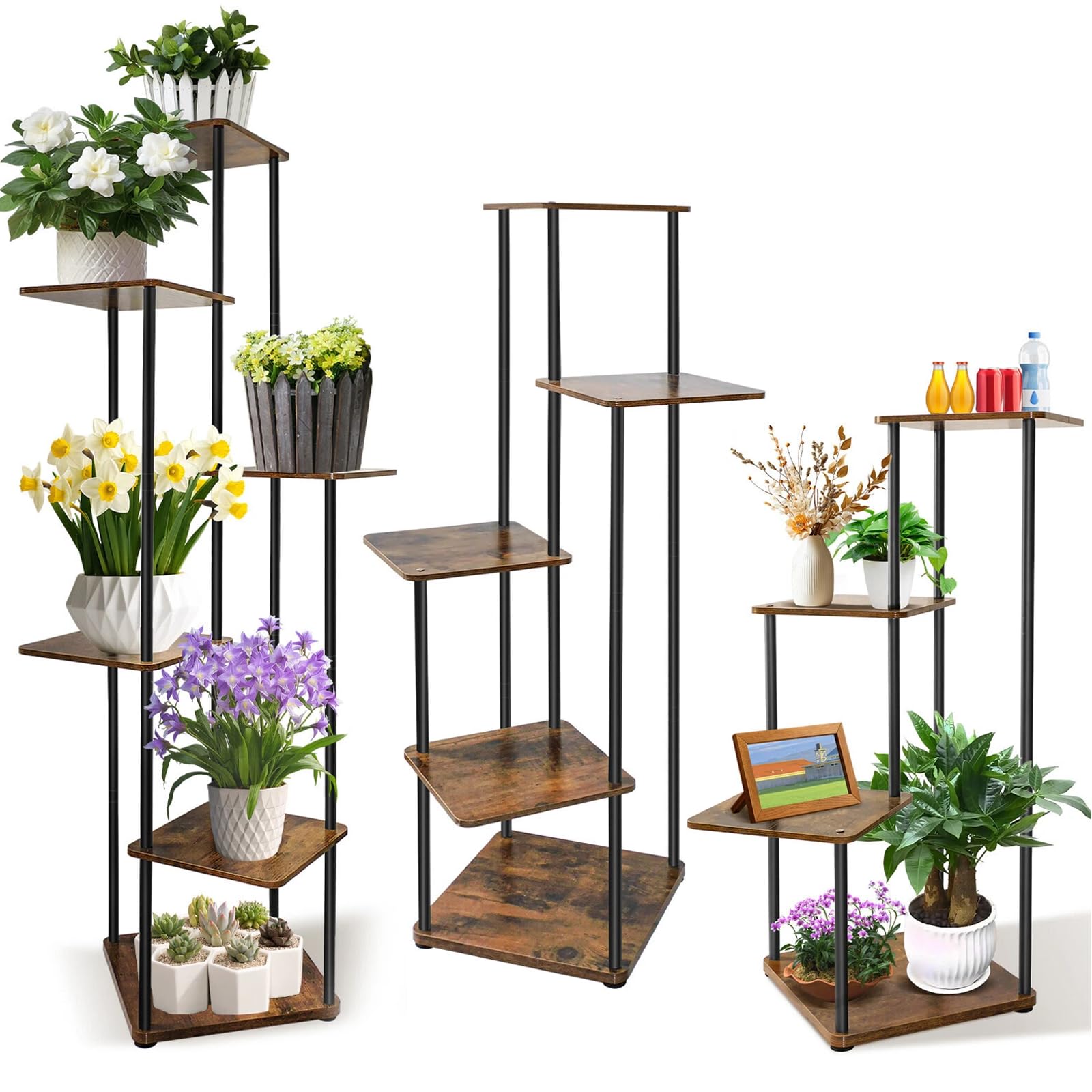 Lucn Metal 6 Tier Tall Plant Stands Flower Shelf, Corner Flower Pots Holder Plant Shelf Display Rack Flower Shelves for for Balcony Garden Patio Living Room Bedroom (6 Tiers)